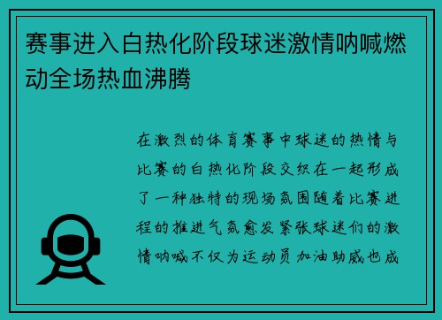 赛事进入白热化阶段球迷激情呐喊燃动全场热血沸腾