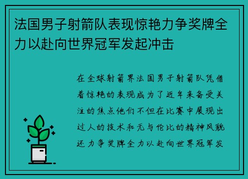 法国男子射箭队表现惊艳力争奖牌全力以赴向世界冠军发起冲击