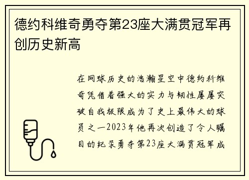 德约科维奇勇夺第23座大满贯冠军再创历史新高
