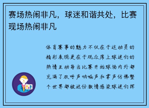 赛场热闹非凡，球迷和谐共处，比赛现场热闹非凡